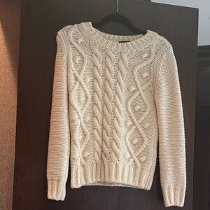 Barneys New York Cream Cable Knit Crewneck Sweater